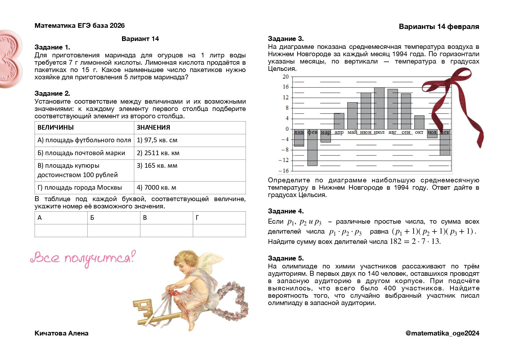 Вариант ЕГЭ база по математике 2026 к Дню Святого Валентина