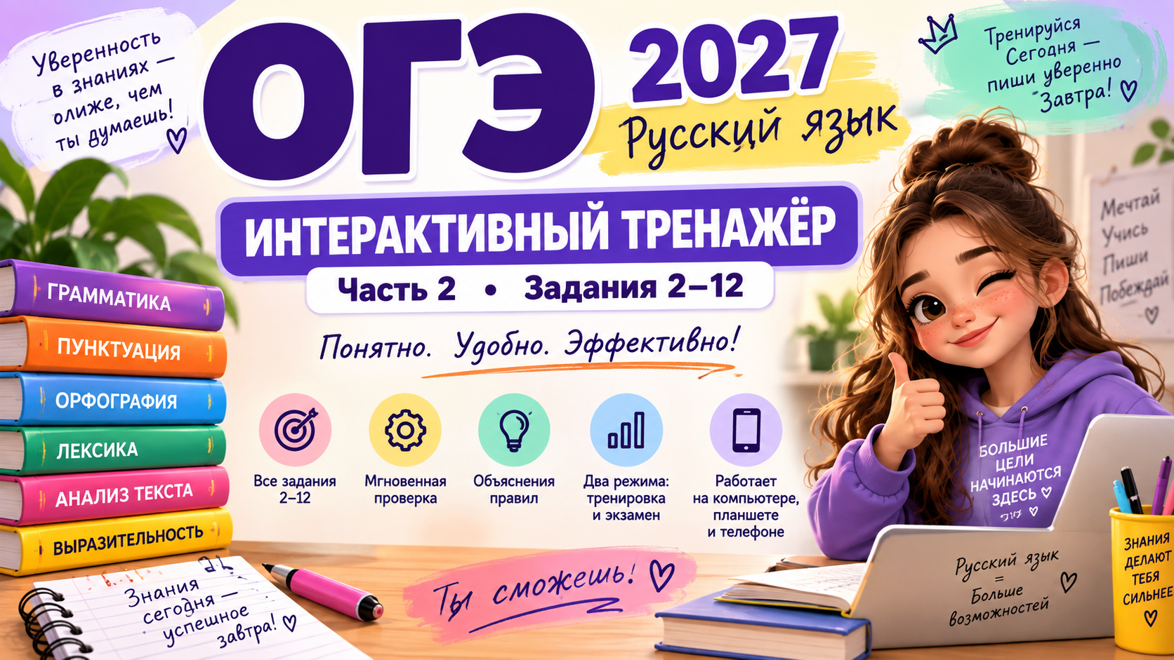 ОГЭ по русскому языку 2027 — интерактивный тренажёр части 2, задания 2–12