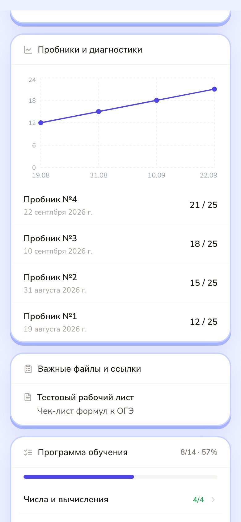 Прогресс и отчёты для родителей